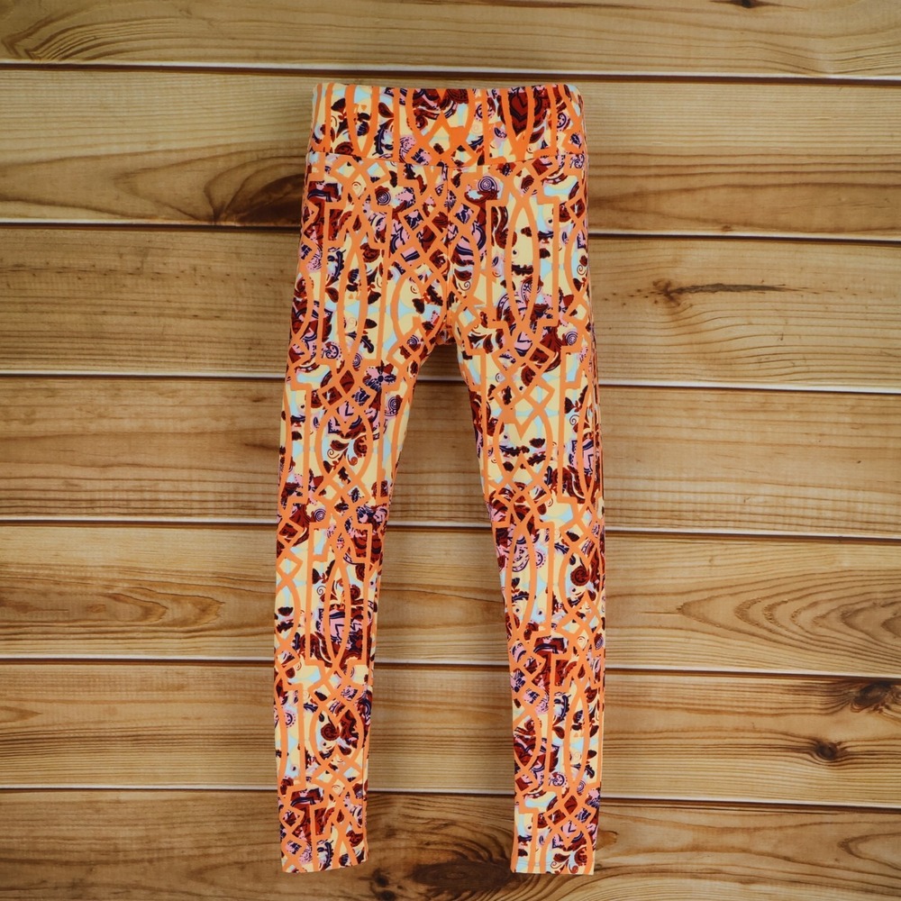 LuLaRoe Leggings Womens One Size Orange Colorful Floral Geometric Stretch Soft